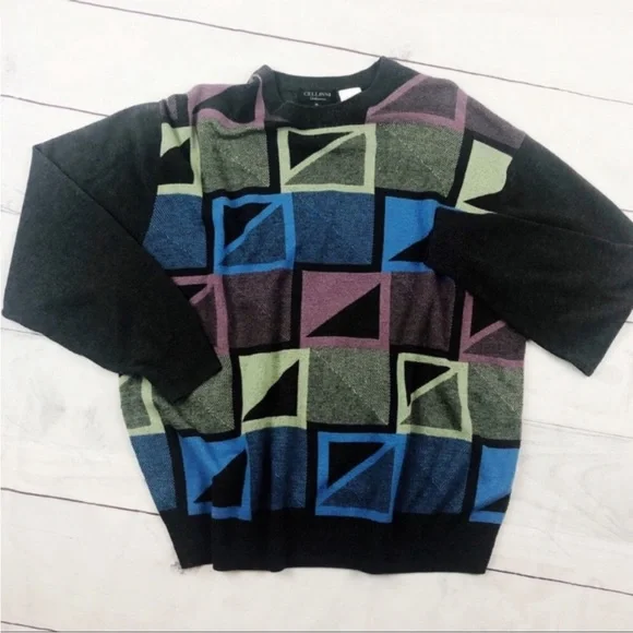 Vintage Slouchy Sweater Cellinni Sweatshirt SOFT Large Color Block Old School - Picture 4 of 10